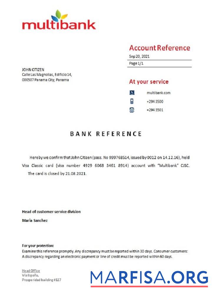 Printable Panama Multibank closure reference download for verification